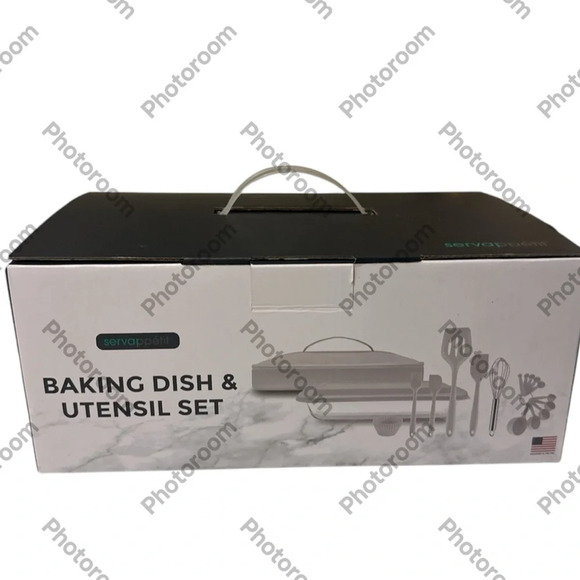 BAKING DISH &
UTENSIL SET brand new beautiful neutral color - Picture 1 of 8